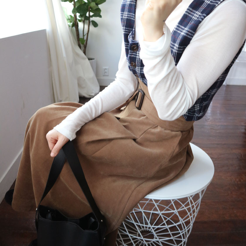 mirada suede long belt skirt 4col