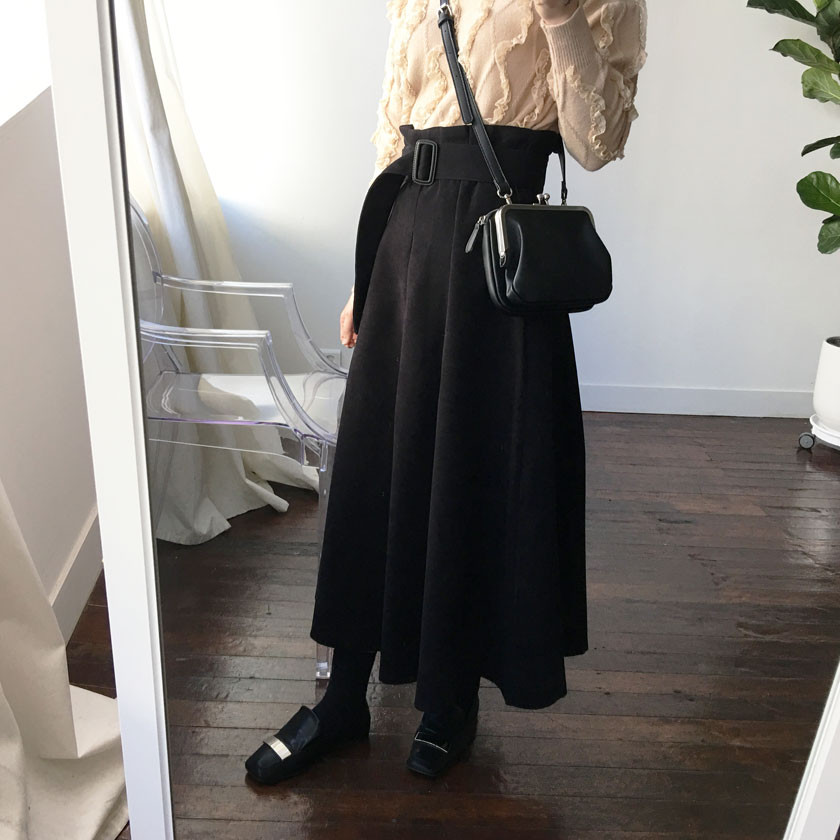 mirada suede long belt skirt 4col