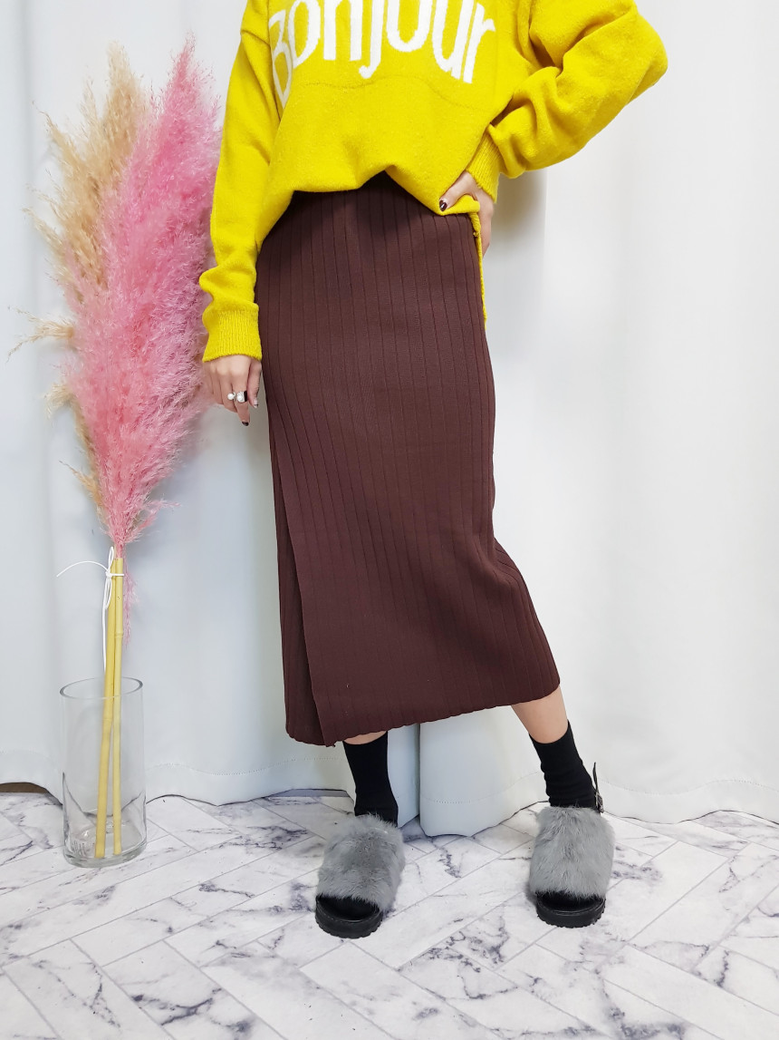 Knit high neck long skirt
