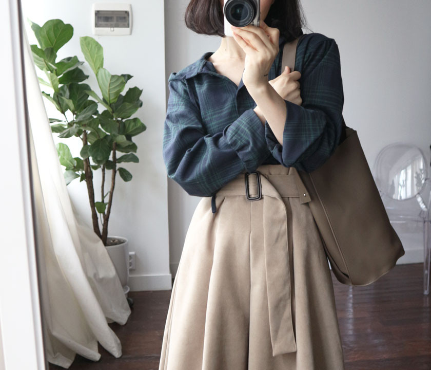 mirada suede long belt skirt 4col