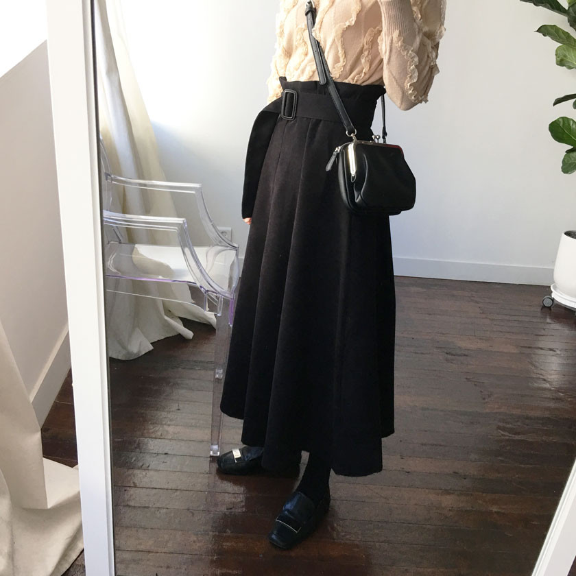 mirada suede long belt skirt 4col