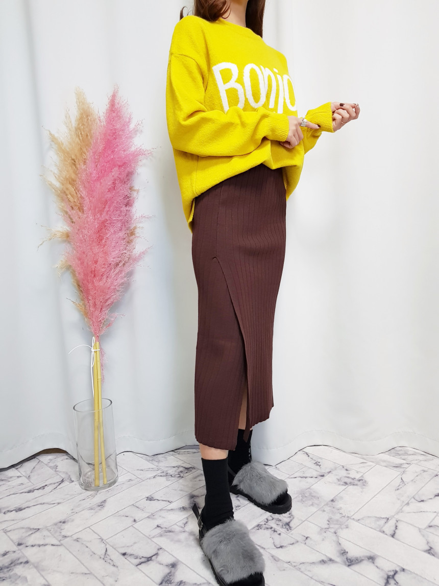 Knit high neck long skirt