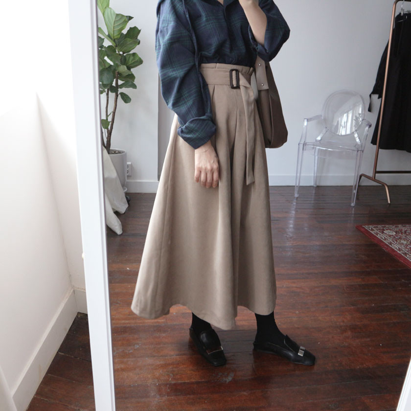 mirada suede long belt skirt 4col
