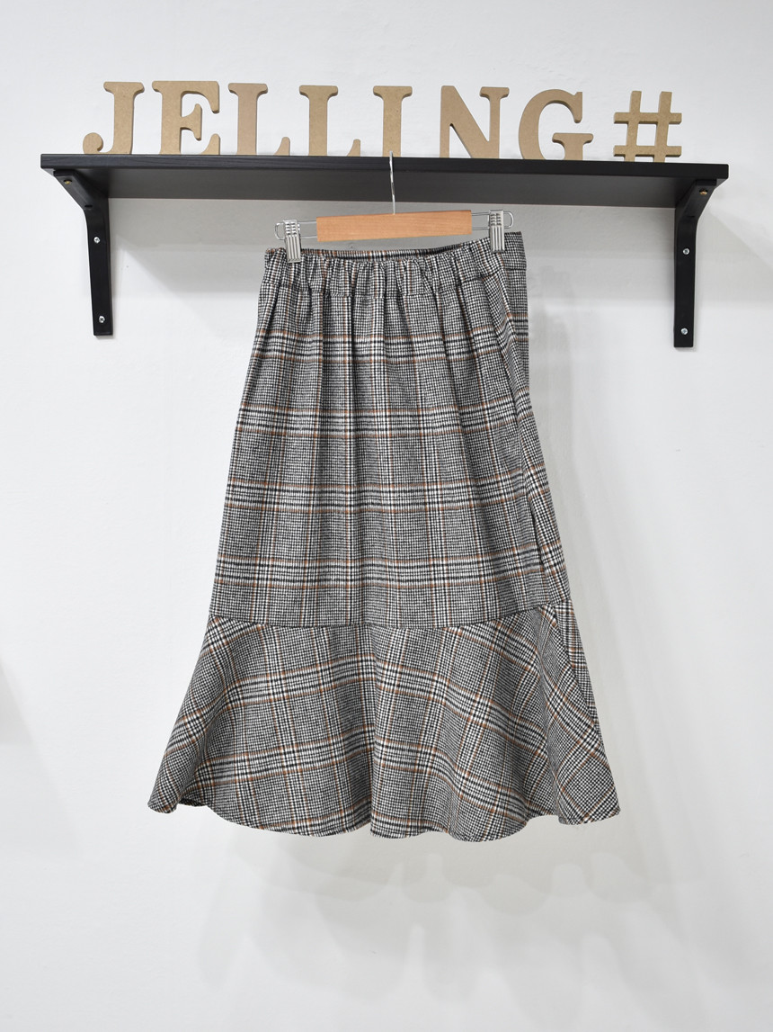 Check Long Uncle Mermaid Skirt 3color Fall Wool