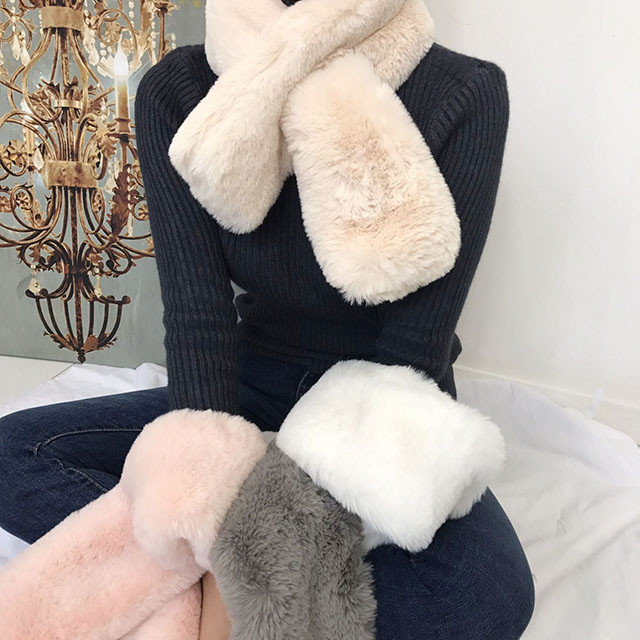 Petit mink fake fur muffler 4color shawl winter