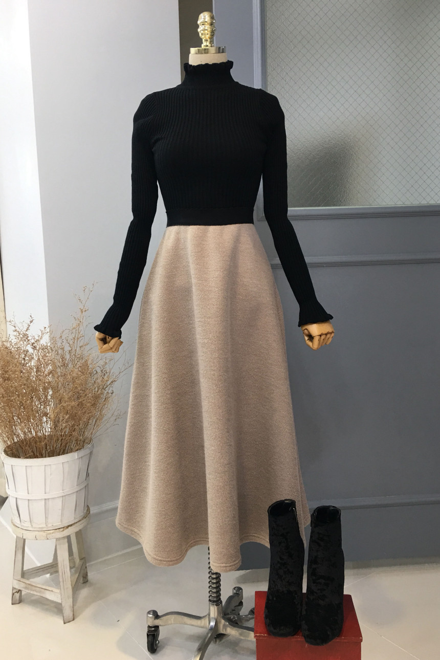 Knit Neo Long Skirt Elegant Women Look Luxurious D