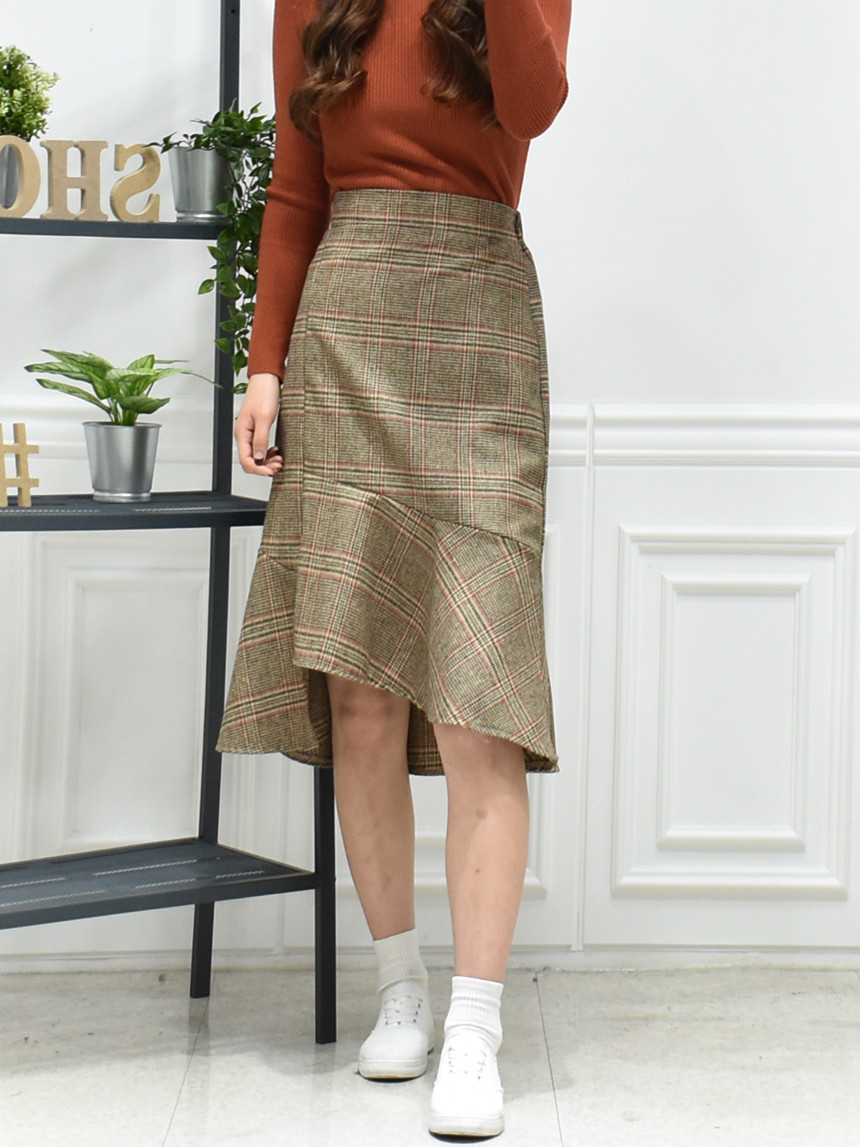 Check Long Uncle Mermaid Skirt 3color Fall Wool