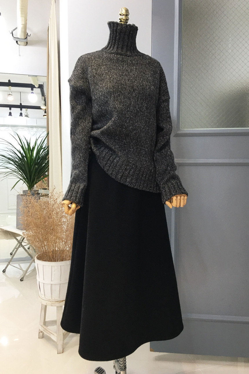 Knit Neo Long Skirt Elegant Women Look Luxurious D