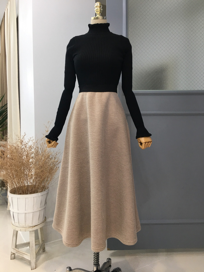 Knit Neo Long Skirt Elegant Women Look Luxurious D