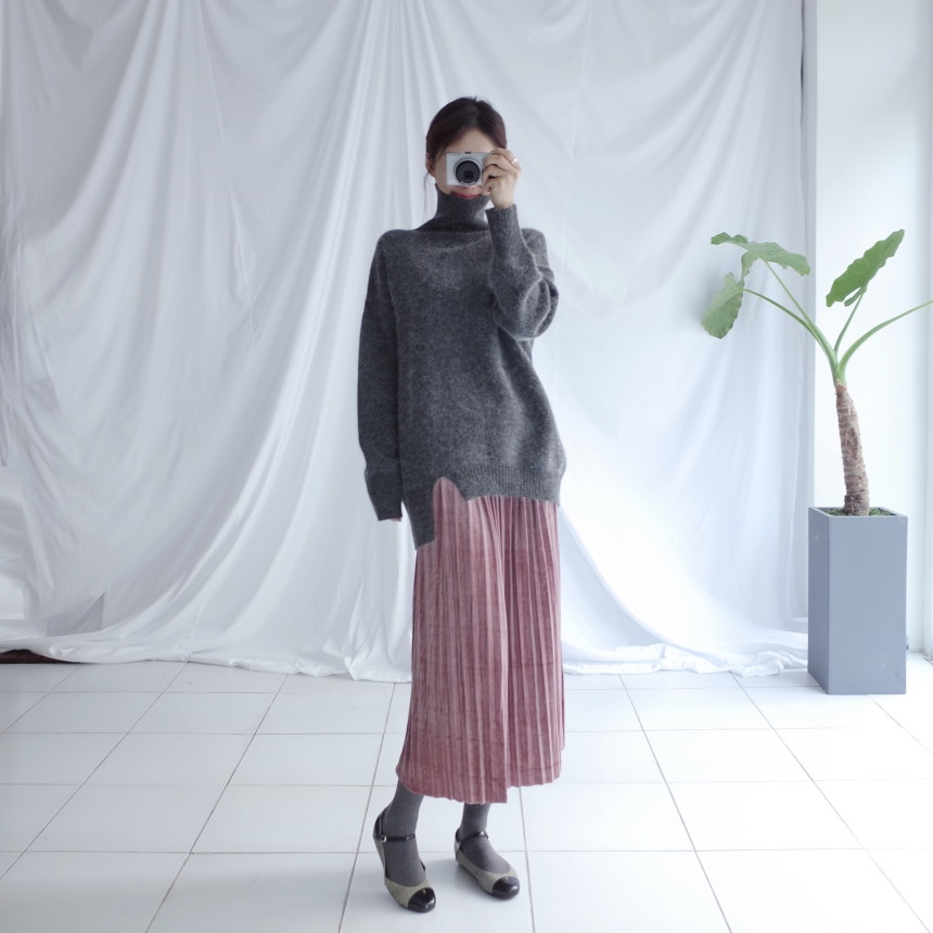 Velvet Pleated Pleated Skirt Winter Long Coordinat