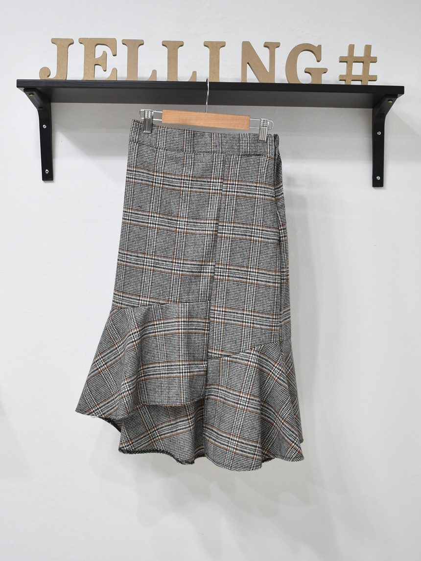 Check Long Uncle Mermaid Skirt 3color Fall Wool