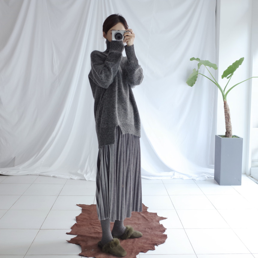 Velvet Pleated Pleated Skirt Winter Long Coordinat