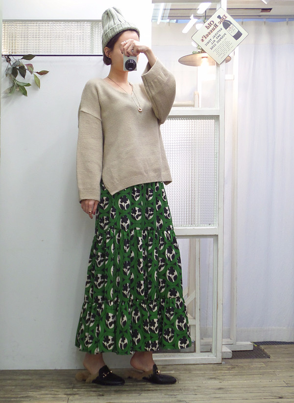 Autumn flower bending skirt Flare Long Fur Wear A 