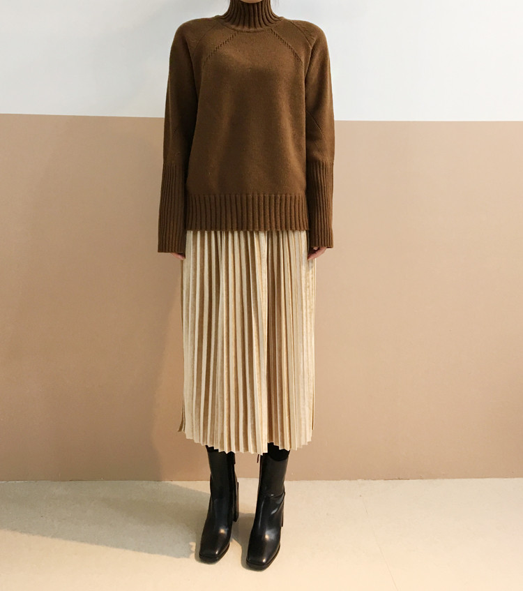 Pleasant Shiny Velvet Pleated Flare Long Skirt 4co