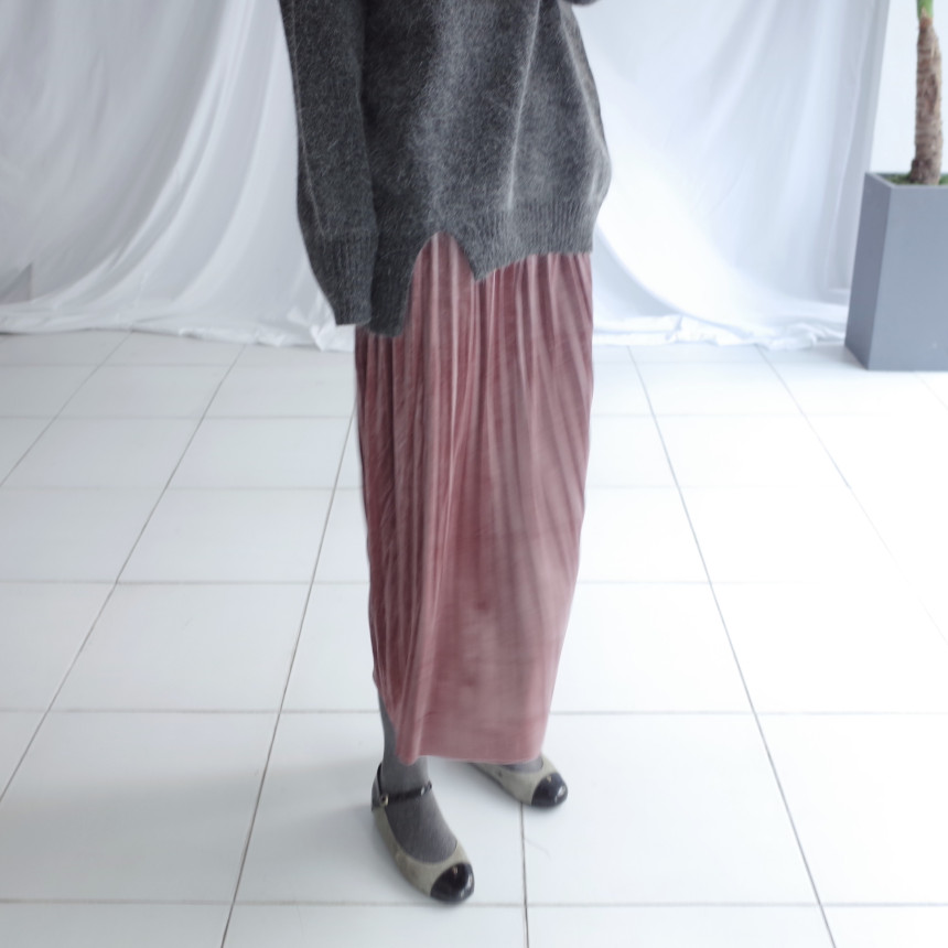 Velvet Pleated Pleated Skirt Winter Long Coordinat