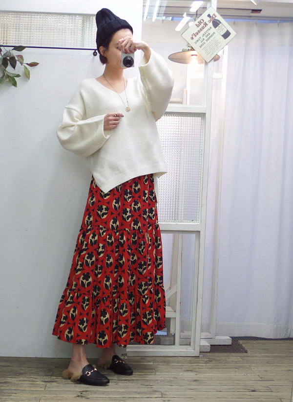 Autumn flower bending skirt Flare Long Fur Wear A 
