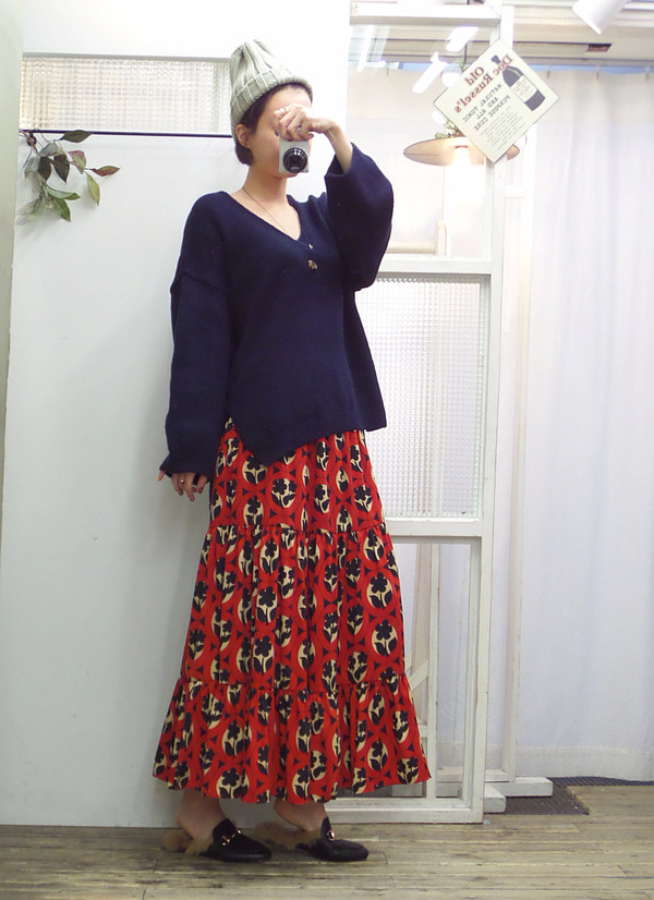 Autumn flower bending skirt Flare Long Fur Wear A 