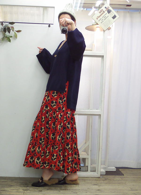 Autumn flower bending skirt Flare Long Fur Wear A 