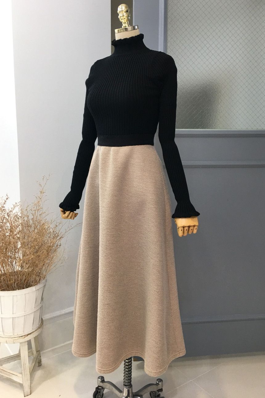 Knit Neo Long Skirt Elegant Women Look Luxurious D