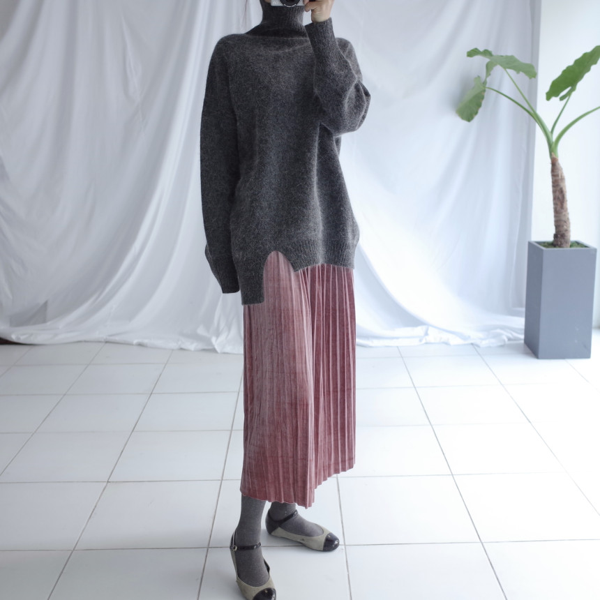 Velvet Pleated Pleated Skirt Winter Long Coordinat
