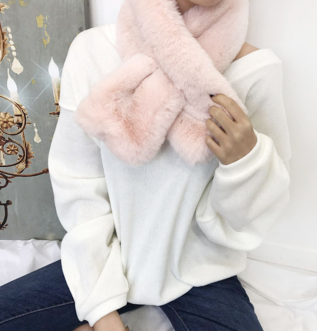 Petit mink fake fur muffler 4color shawl winter