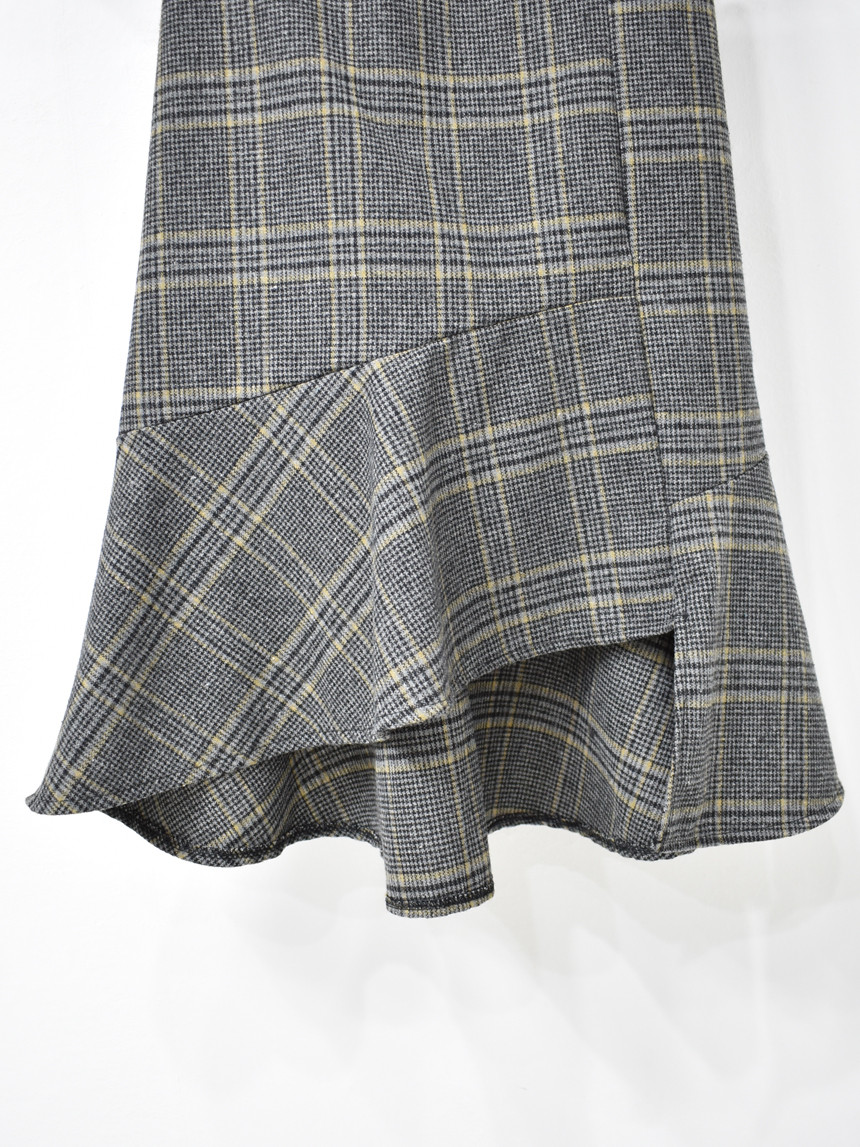 Check Long Uncle Mermaid Skirt 3color Fall Wool