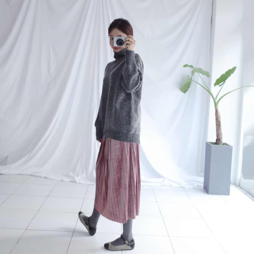 Velvet Pleated Pleated Skirt Winter Long Coordinat