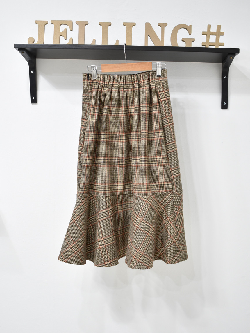 Check Long Uncle Mermaid Skirt 3color Fall Wool
