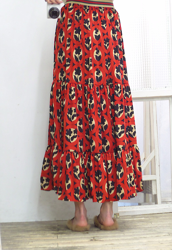 Autumn flower bending skirt Flare Long Fur Wear A 