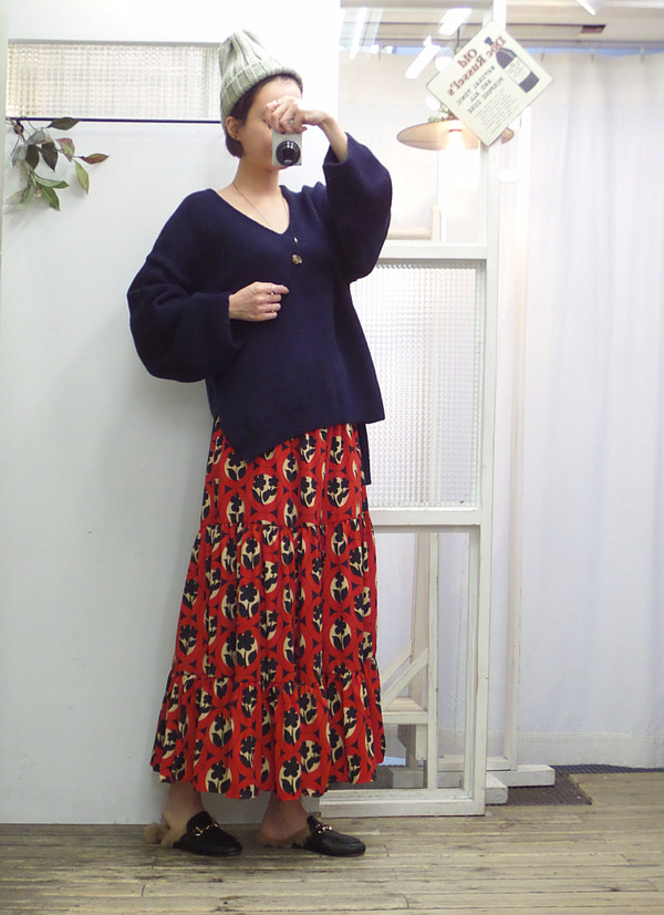Autumn flower bending skirt Flare Long Fur Wear A 