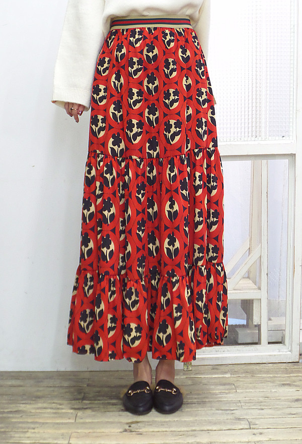 Autumn flower bending skirt Flare Long Fur Wear A 