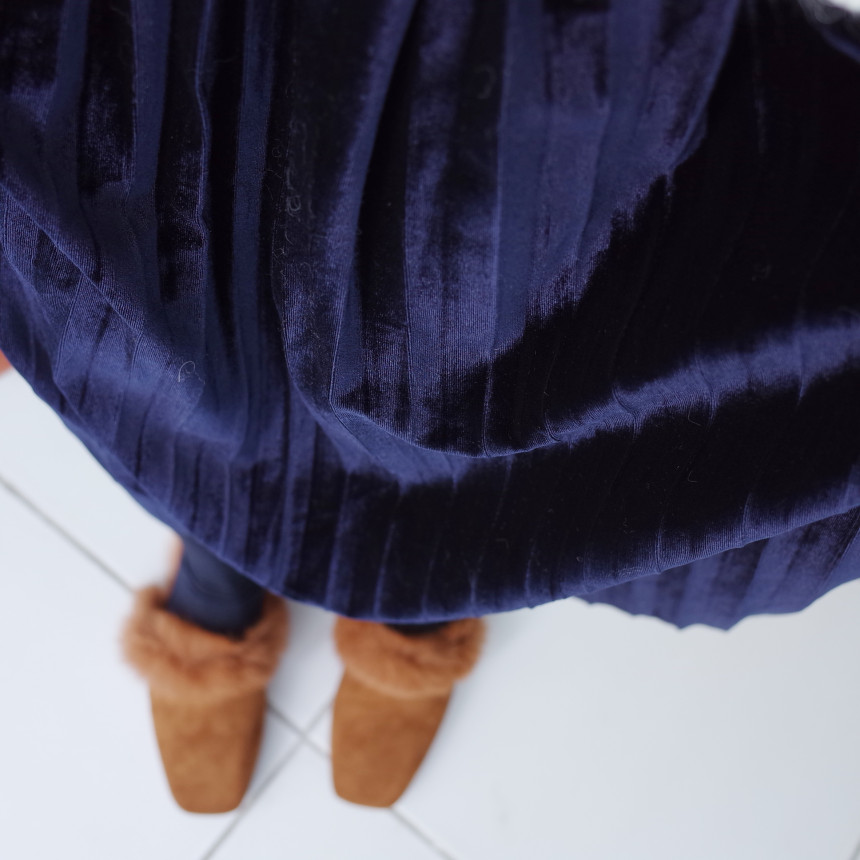 Velvet Pleated Pleated Skirt Winter Long Coordinat