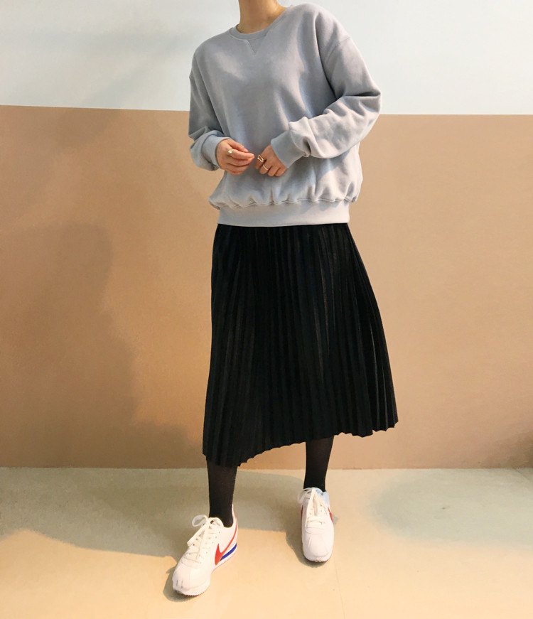 Pleasant Shiny Velvet Pleated Flare Long Skirt 4co