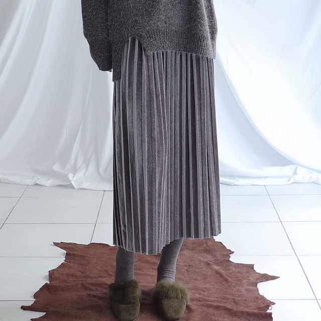 Velvet Pleated Pleated Skirt Winter Long Coordinat