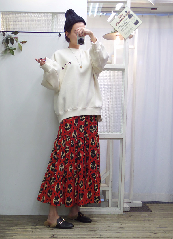 Autumn flower bending skirt Flare Long Fur Wear A 