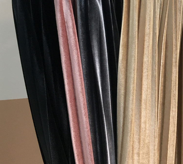 Pleasant Shiny Velvet Pleated Flare Long Skirt 4co