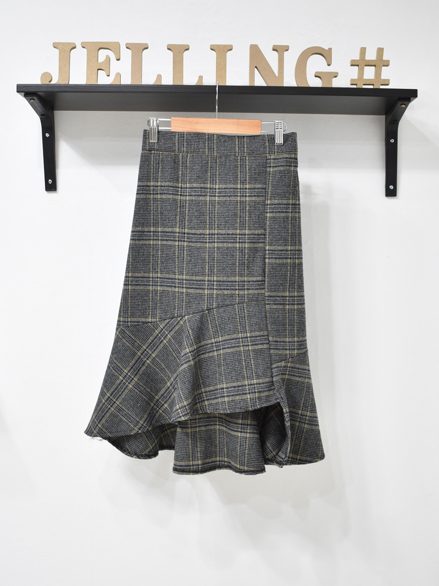 Check Long Uncle Mermaid Skirt 3color Fall Wool