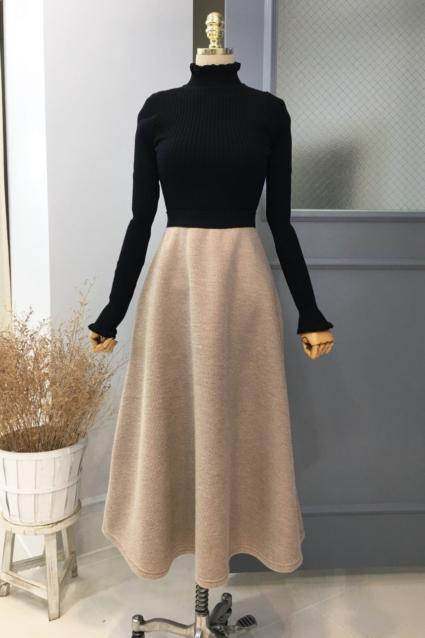 Knit Neo Long Skirt Elegant Women Look Luxurious D