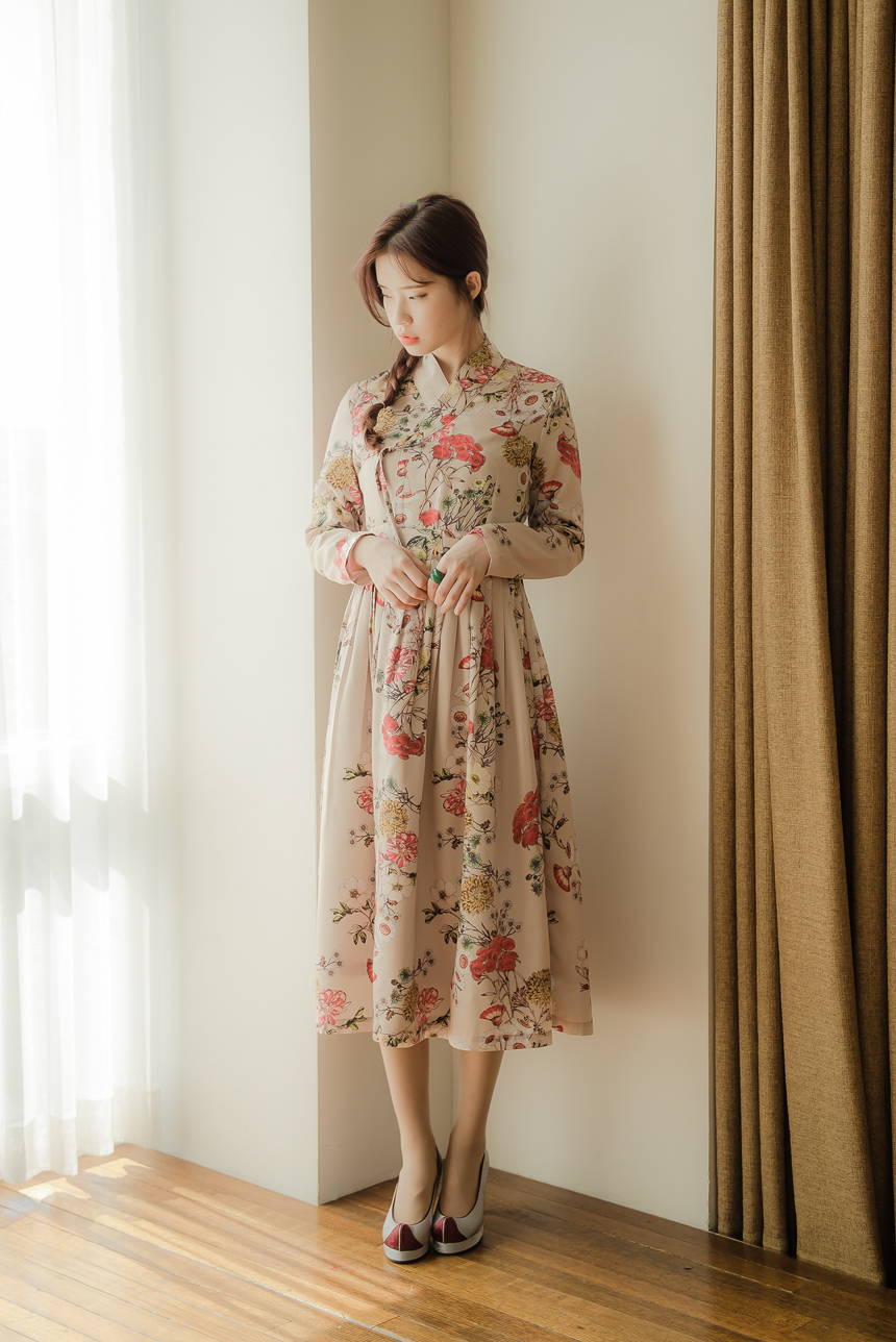 生活韓服チョルリクワンピース沙田シフォンベージュ Global Shopping Service