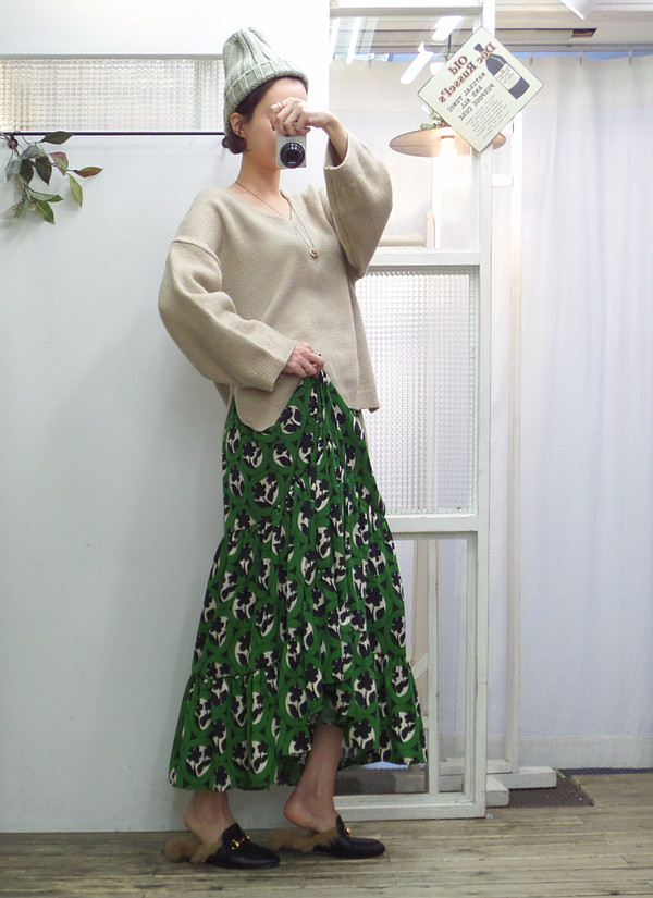 Autumn flower bending skirt Flare Long Fur Wear A 