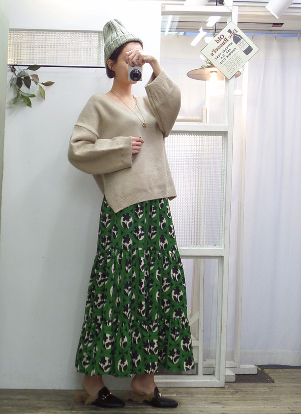 Autumn flower bending skirt Flare Long Fur Wear A 