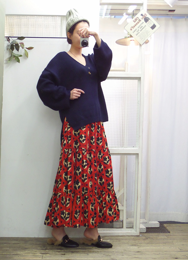 Autumn flower bending skirt Flare Long Fur Wear A 