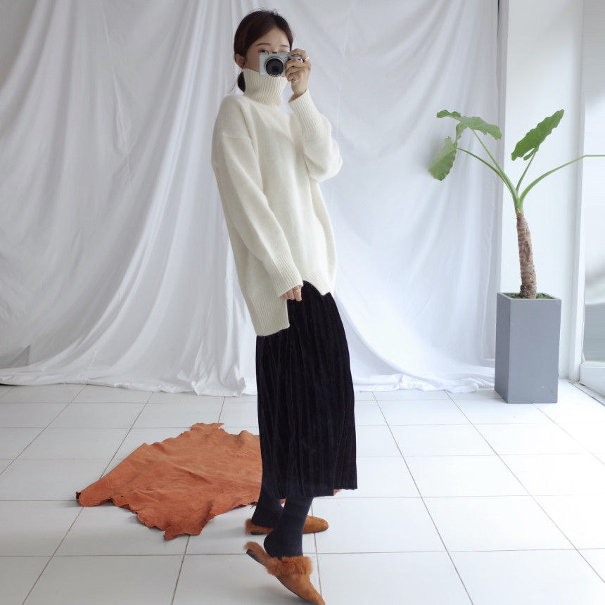 Velvet Pleated Pleated Skirt Winter Long Coordinat