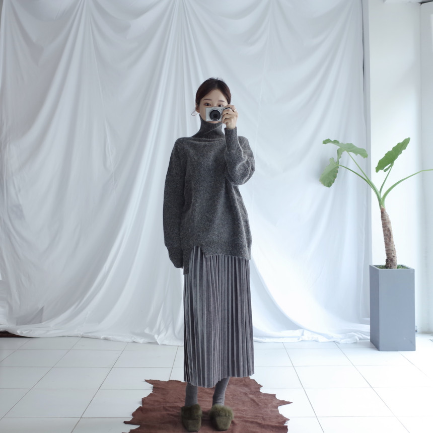 Velvet Pleated Pleated Skirt Winter Long Coordinat