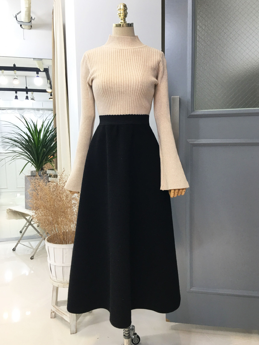 Knit Neo Long Skirt Elegant Women Look Luxurious D