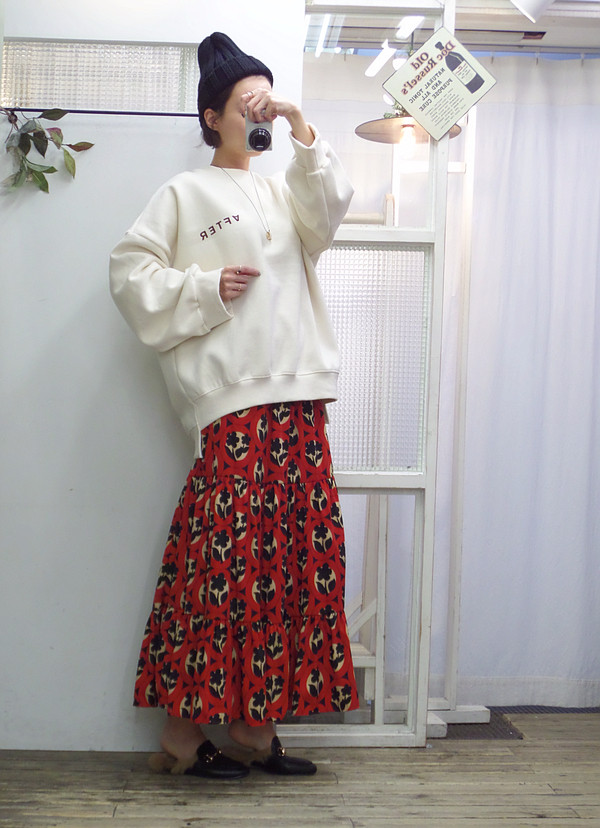 Autumn flower bending skirt Flare Long Fur Wear A 