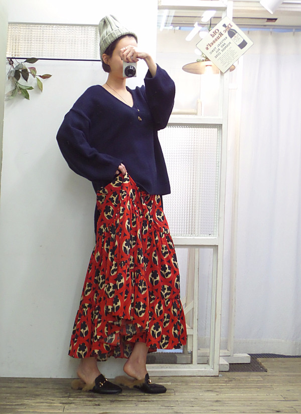 Autumn flower bending skirt Flare Long Fur Wear A 