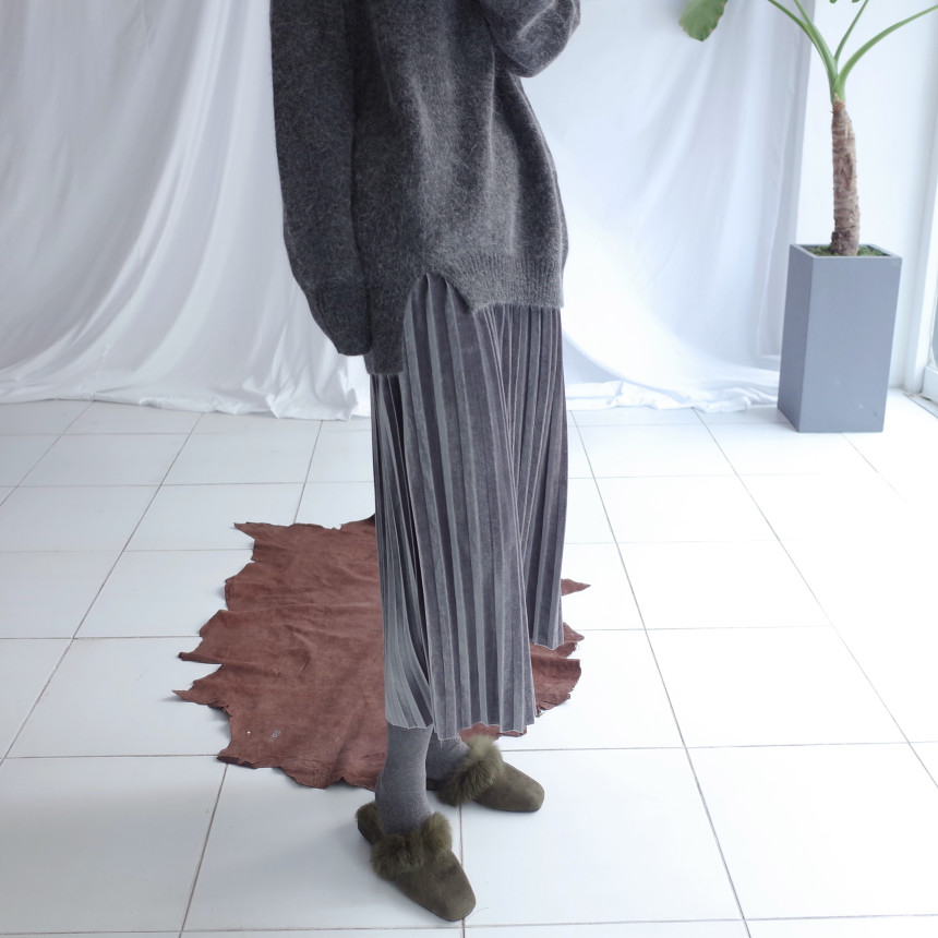 Velvet Pleated Pleated Skirt Winter Long Coordinat