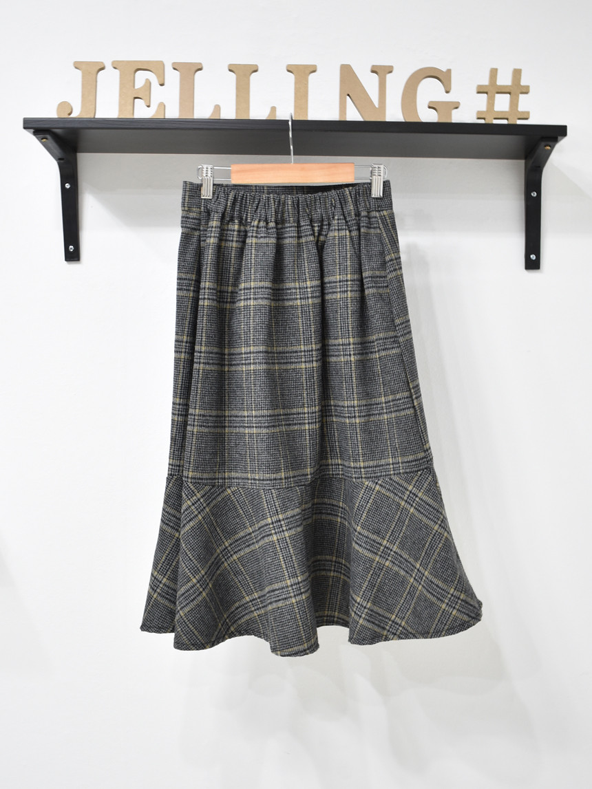 Check Long Uncle Mermaid Skirt 3color Fall Wool