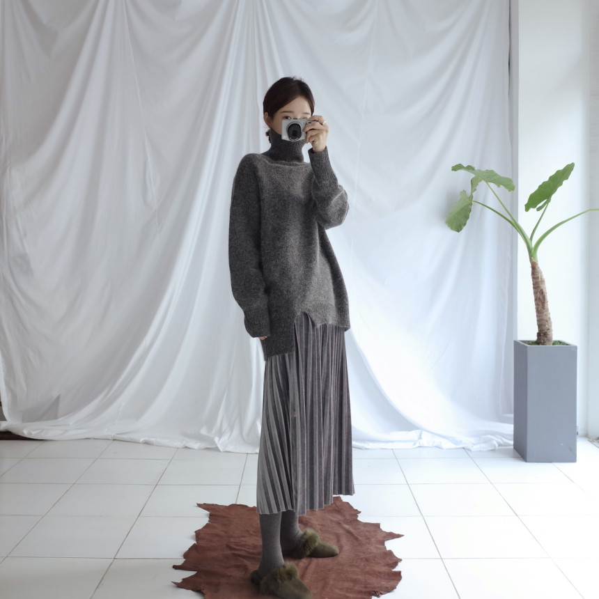 Velvet Pleated Pleated Skirt Winter Long Coordinat